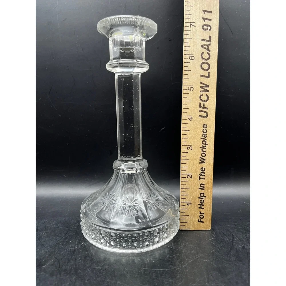 Vtg Imperial Glass Candlestick Holder Amelia Pattern Starburst 7